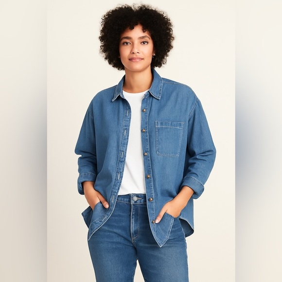 Old Navy Denim Button-Up Shirt XL - Classic Blue Jean Long Sleeve - Picture 1 of 8